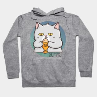 Funny Cute Fat Cat Holding a Fish Hoodie